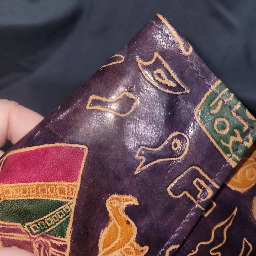 Vintage RARE Leather Embossed handpainted Wallet Coin Pouch Africa Egypt Pharaoh